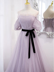 Silk Prom Dress, Purple tulle A line long prom dress, purple bridesmaid dress