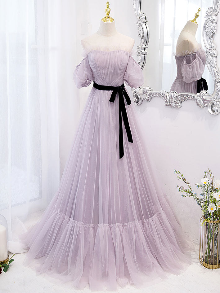 Prom Dress Pink, Purple tulle A line long prom dress, purple bridesmaid dress