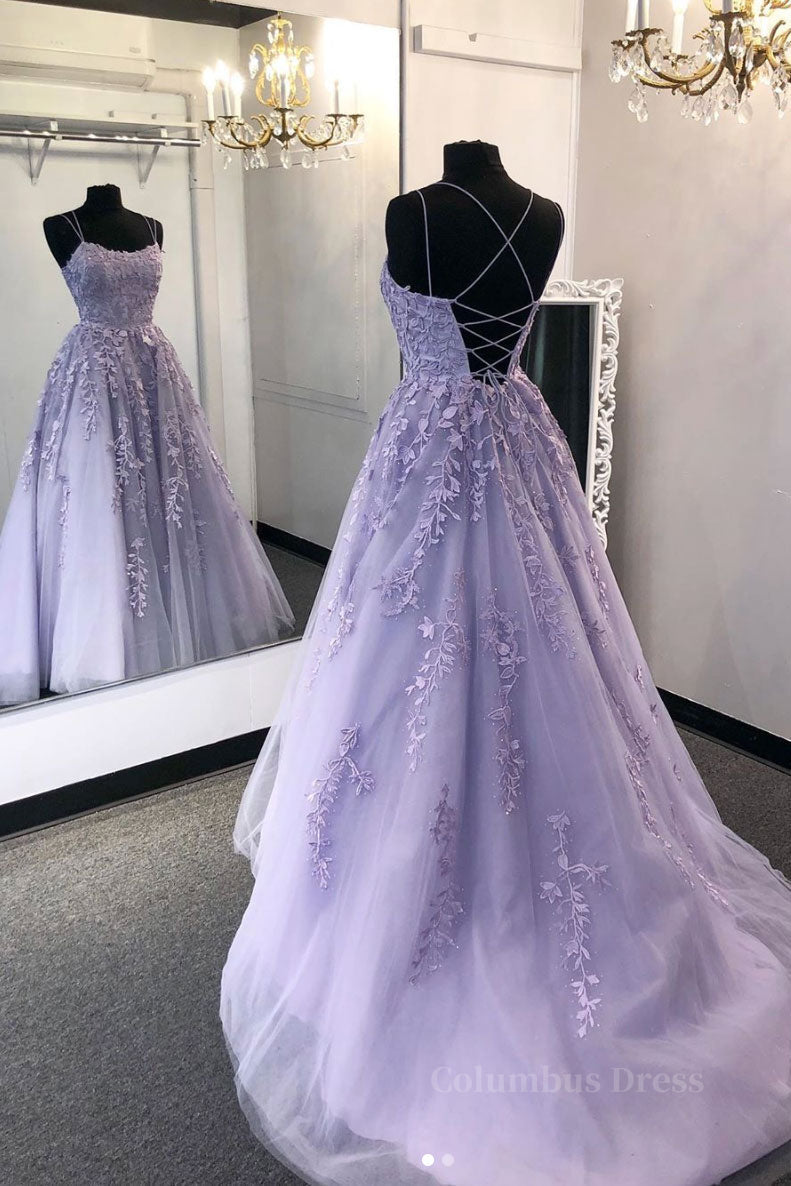 Prom Dress Shop, Purple tulle lace long prom dress lace tulle formal dress