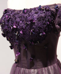 Evening Dresses Open Back, Purple Tulle Lace Off Shoulder Long Prom Dress, Purple Evening Dress