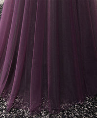 Evening Dresses Elegant Classy, Purple Tulle Lace Off Shoulder Long Prom Dress, Purple Evening Dress