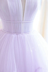 Prom Dresses Designer, Purple Tulle Long A-Line Prom Dress, A-Line Strapless Evening Gown