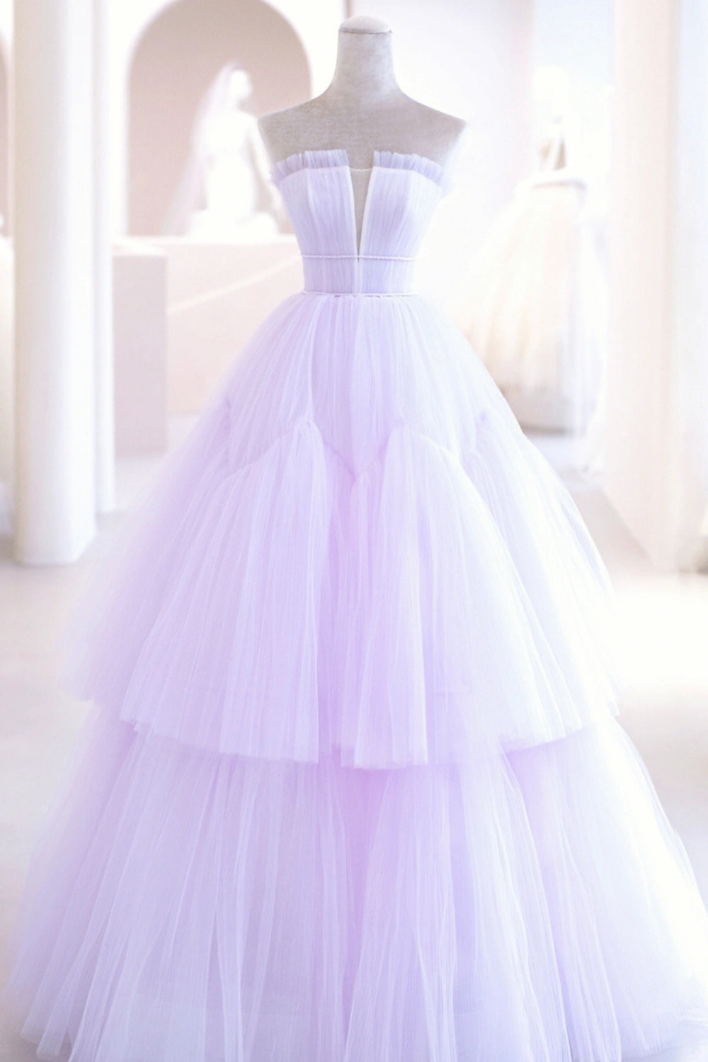 Prom Dress Inspirational, Purple Tulle Long A-Line Prom Dress, A-Line Strapless Evening Gown