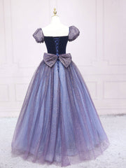 Bridesmaid Dress Designs, Purple Tulle Long Prom Dresses, Shiny Purple Tulle Formal Gown Sweet 16 Dress