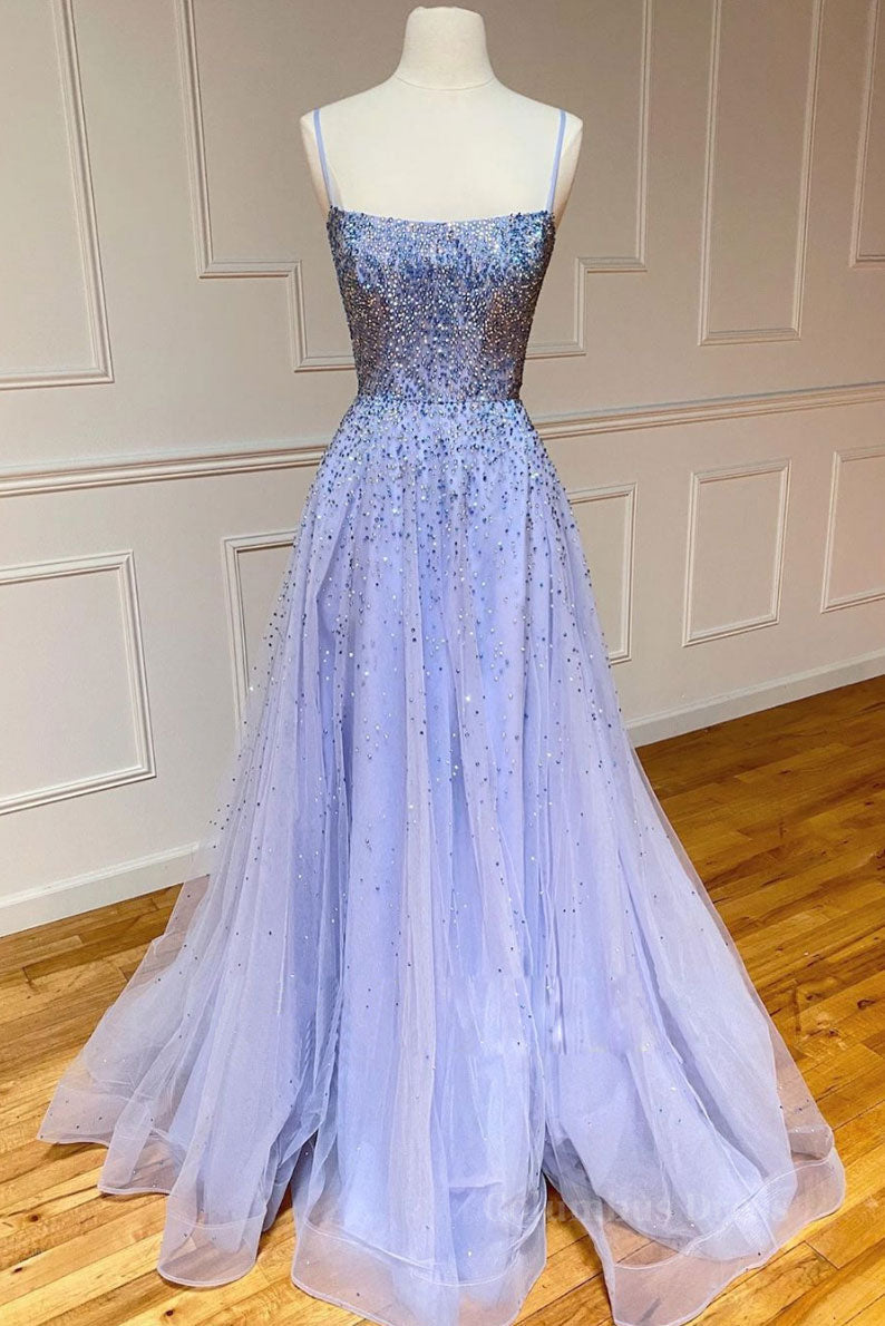 Prom Dresses Uk, Purple tulle sequin long prom dress tulle formal dress