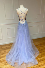 Prom Dress Ideas Unique, Purple tulle sequin long prom dress tulle formal dress