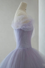 Prom Dresses Designs, Purple Tulle Short A-Line Prom Dress, Cute Off the Shoulder Party Dress