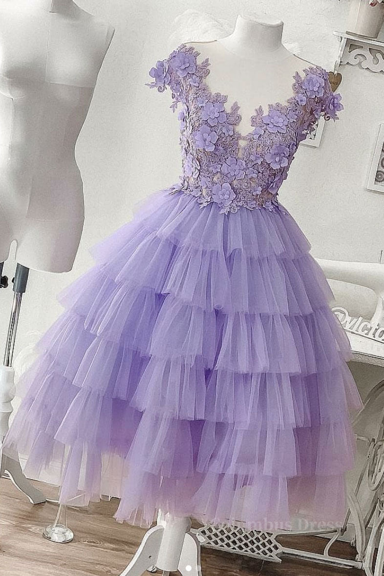 Homecoming Dresses Shop, Purple tulle short prom dress, purple evening dress