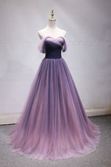 Bridesmaids Dress Red, Purple Tulle Sweetheart Gradient Off Shoulder Long Party Dress, A-line Tulle Prom Dress Party Dress