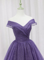 Party Dresses Vintage, Purple Tulle Sweetheart Long Prom Dress Formal Dress, A-line Tulle Party Dress