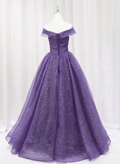 Party Dress Vintage, Purple Tulle Sweetheart Long Prom Dress Formal Dress, A-line Tulle Party Dress