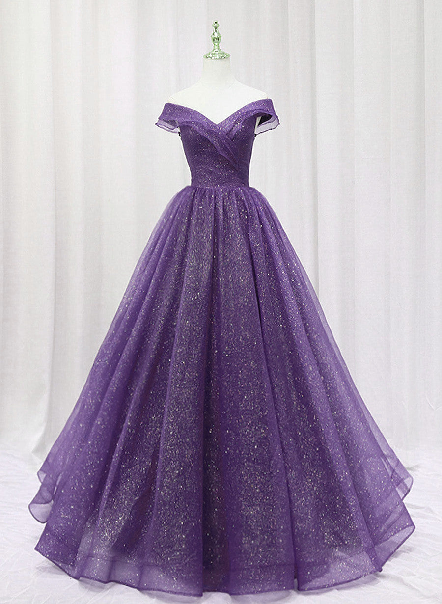 Party Dress Spring, Purple Tulle Sweetheart Long Prom Dress Formal Dress, A-line Tulle Party Dress