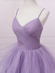 Bridesmaid Dresses Sage Green, Purple V Neck Tulle Sequin Long Prom Dress Purple Tulle Formal Party Dress