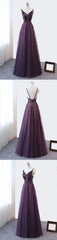 Wedding Pictures, Purple V-neckline Tulle Lace Applique Party Dress, Purple Formal Dress Prom Dress