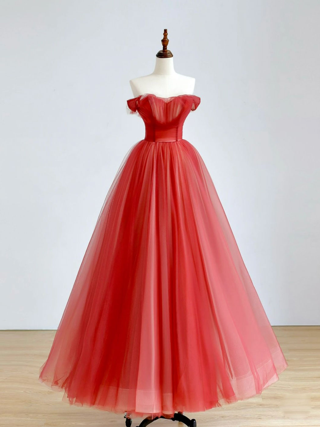 Prom Dresses For Skinny Body, Red A-Line Long Prom Dress, Red Tulle Formal Graduation Dresses