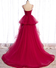 Evening Dress Modest, Red Long Prom Dresses, Sweetheart Neck Red Formal Gown