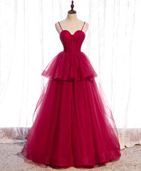 Evening Dress 1931S, Red Long Prom Dresses, Sweetheart Neck Red Formal Gown