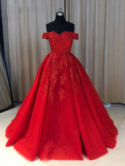 Prom Dress Store, Red Off Shoulder Gorgeous Prom Dress, Lovely Formal Gowns , Party Dresses