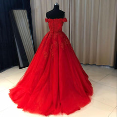 Prom Dresses Store, Red Off Shoulder Gorgeous Prom Dress, Lovely Formal Gowns , Party Dresses