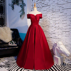 Bridesmaid Dress Beach, Red Off Shoulder Satin A-line Sweetheart Long Prom Dress, Red Long Evening Dress Formal Dress