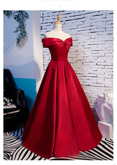 Bridesmaids Dresses Beach, Red Off Shoulder Satin A-line Sweetheart Long Prom Dress, Red Long Evening Dress Formal Dress