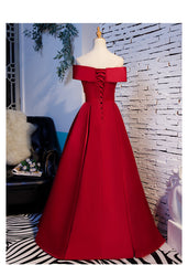 Bridesmaids Dresses With Sleeves, Red Off Shoulder Satin A-line Sweetheart Long Prom Dress, Red Long Evening Dress Formal Dress