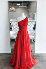 Prom Dress Online, Red one shoulder long prom dress red evening dress