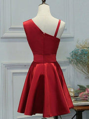 Bridesmaid Dresses Color Scheme, Red One Shoulder Satin Knee Length Homecoming Dress Party Dress, Short Prom Dress Formal Dress