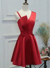 Bridesmaid Dress Color Schemes, Red One Shoulder Satin Knee Length Homecoming Dress Party Dress, Short Prom Dress Formal Dress