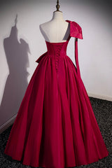 Formal Dresses Vintage, Red One Shoulder Satin Long Prom Dress, A-Line Evening Party Dress