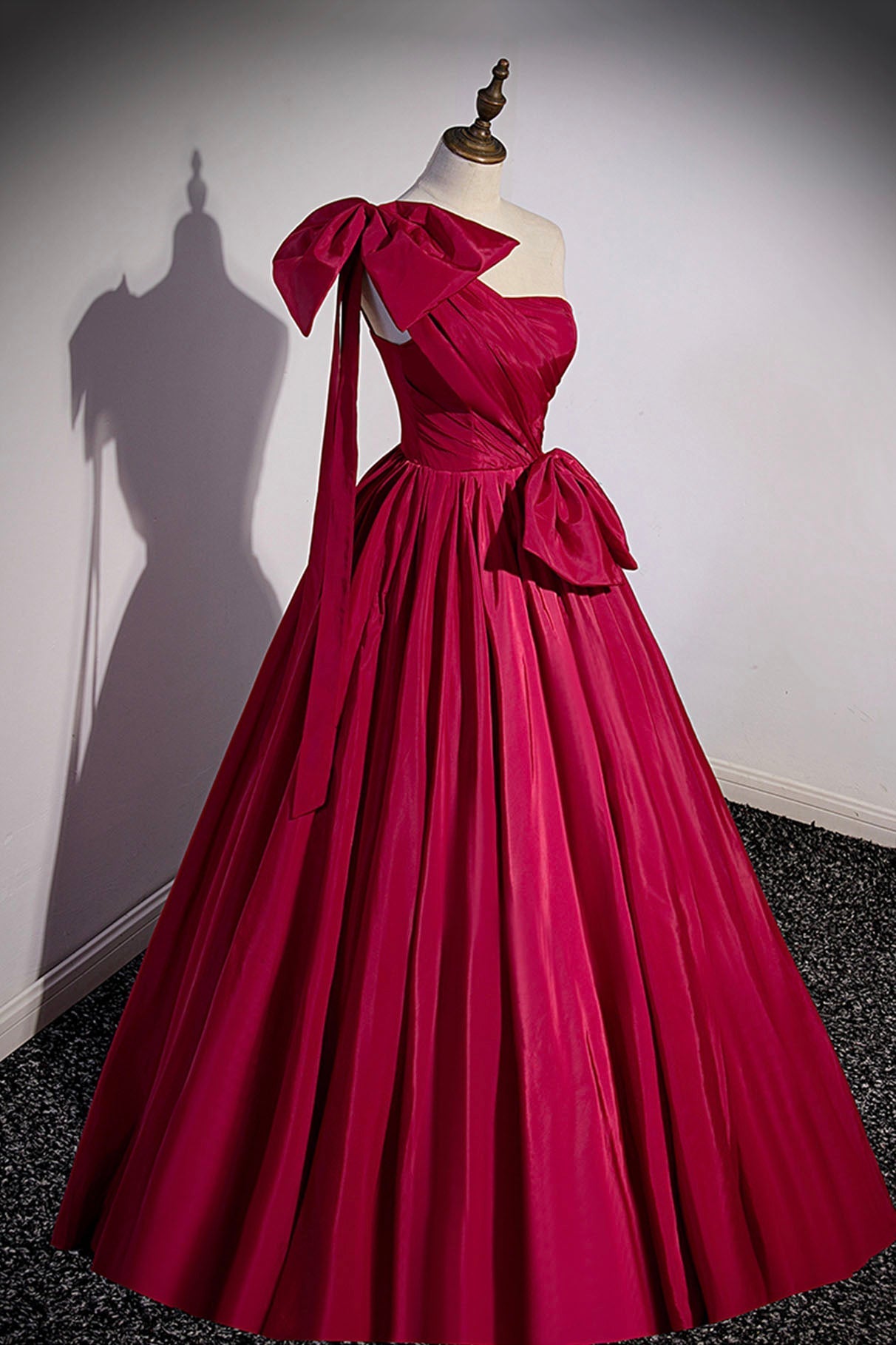 Formal Dresses Classy, Red One Shoulder Satin Long Prom Dress, A-Line Evening Party Dress