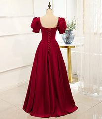 Backless Dress, Red Puff Sleeve Prom Dress / Red Bridesmaid Dress / Victorian Dress