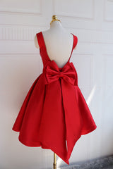 Prom Dress Near Me, Red Satin Backless Short Party Dress, Red Homecoming Dresses