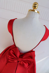 Prom Dress Boutiques Near Me, Red Satin Backless Short Party Dress, Red Homecoming Dresses