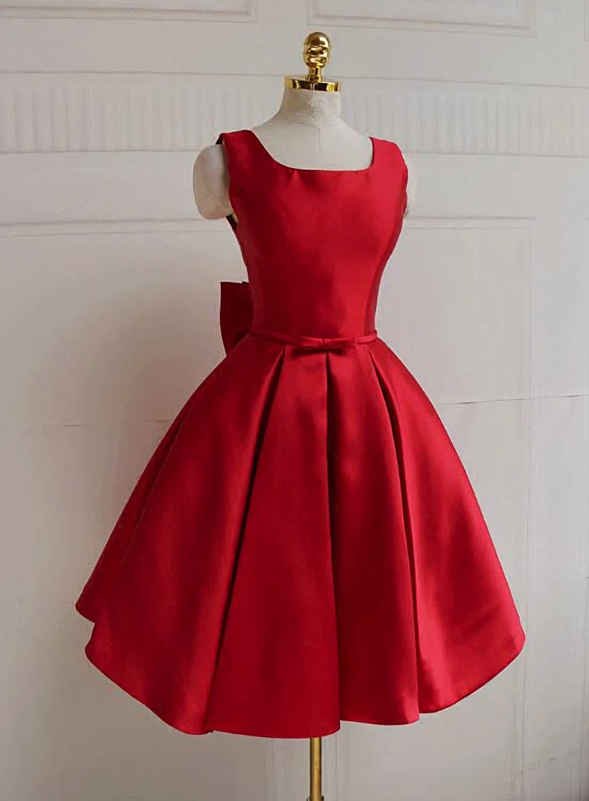 Prom Dresses Near Me, Red Satin Backless Short Party Dress, Red Homecoming Dresses