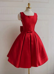Prom Dresses Near Me, Red Satin Backless Short Party Dress, Red Homecoming Dresses