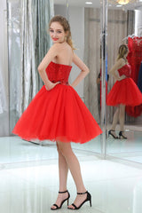 Formal Dresses Outfit, Red Sequined Tulle Strapless Homecoming Dresses