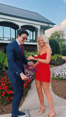 Dinner Dress, Red Strapless Tight Homecoming Dress,22th Birthday Party Dress
