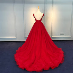 Party Dresses For 22 Year Olds, Red Sweetheart Straps Long Ball Gown Evening Dress, Red Tulle Prom Dress