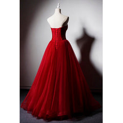 Simple Wedding Dress, Red Sweetheart Tulle Ball Gown Floor Length Formal Dress, Red Tulle Evening Dress Party Dress