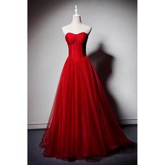 Bridesmaid Dresses Dusty Rose, Red Sweetheart Tulle Ball Gown Floor Length Formal Dress, Red Tulle Evening Dress Party Dress