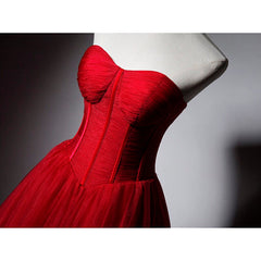 Bridesmaid Dresses Peach, Red Sweetheart Tulle Ball Gown Floor Length Formal Dress, Red Tulle Evening Dress Party Dress