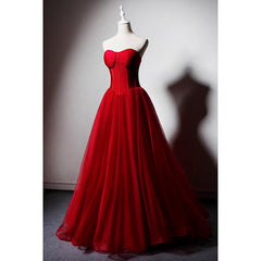 Bridesmaid Dress Dusty Blue, Red Sweetheart Tulle Ball Gown Floor Length Formal Dress, Red Tulle Evening Dress Party Dress