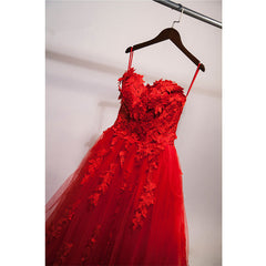 Prom Dresses For 030, Red Sweetheart Tulle with Applique Party Dress , Tulle Formal Gowns