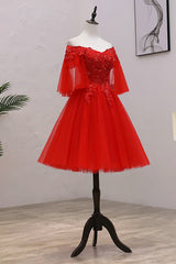 Bridesmaid Gown, Red Sweetheart Tulle with Lace and Beaded Homecoming Dress, Red Party Dress