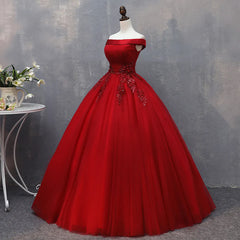 Evening Dresses Green, Red Tulle Long Off the Shoulder Sweet 16 Dress, Red Party Gown