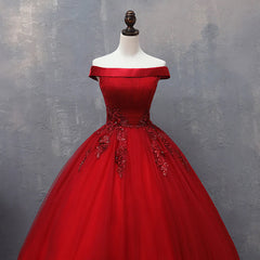 Evening Dresses Cocktail, Red Tulle Long Off the Shoulder Sweet 16 Dress, Red Party Gown