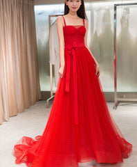 Prom Dresses Mermaide, Red Tulle Long Prom Dress, Red Tulle Evening Dress