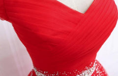 Prom Dress Red, Red Tulle Off Shoulder Long Formal Gown , Red Sweet 16 Dresses