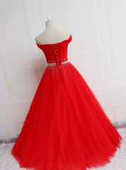 Prom Dress Online, Red Tulle Off Shoulder Long Formal Gown , Red Sweet 16 Dresses